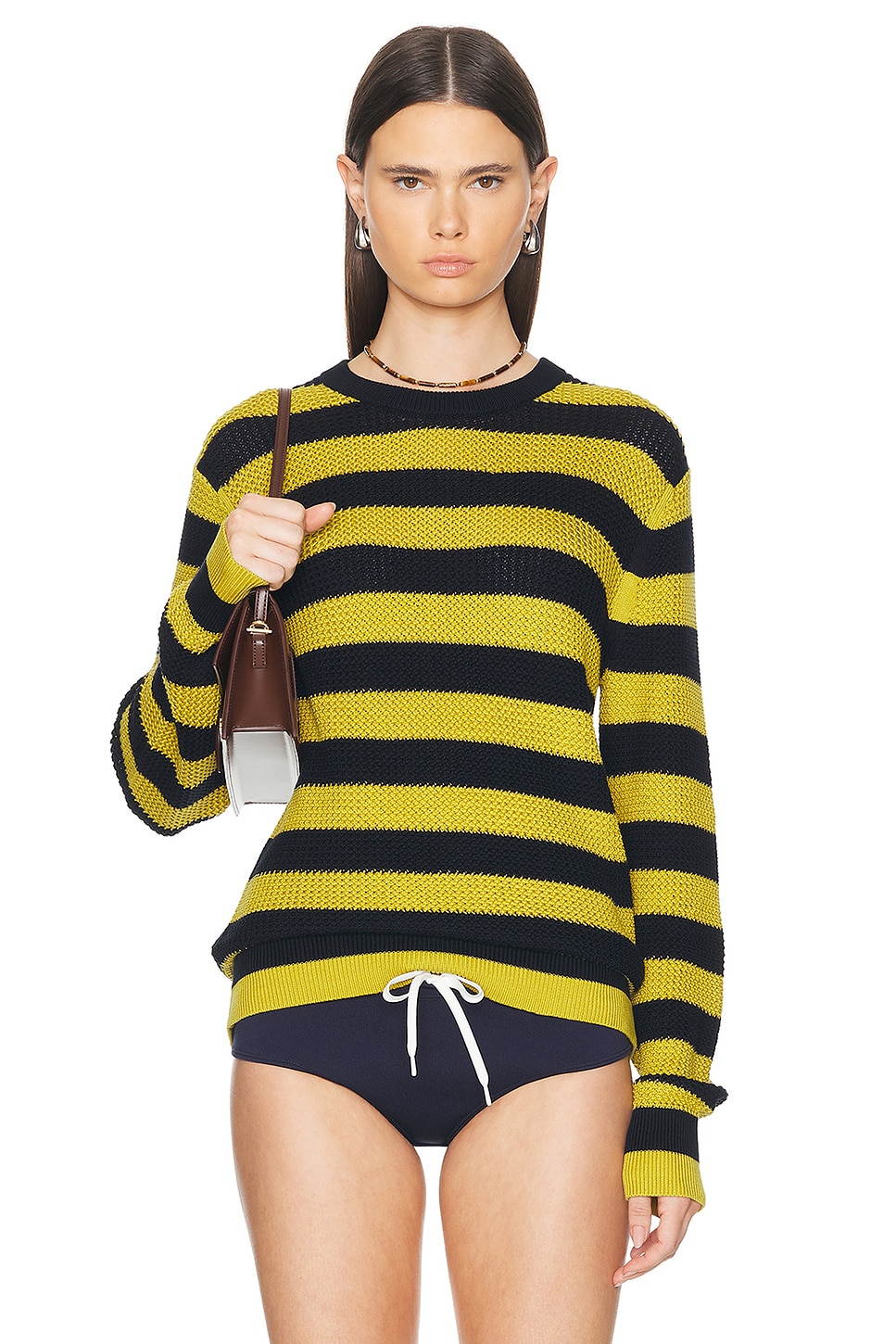 Image 1 of Guest In Residence Net Stripe Crew in Midnight & Citrine