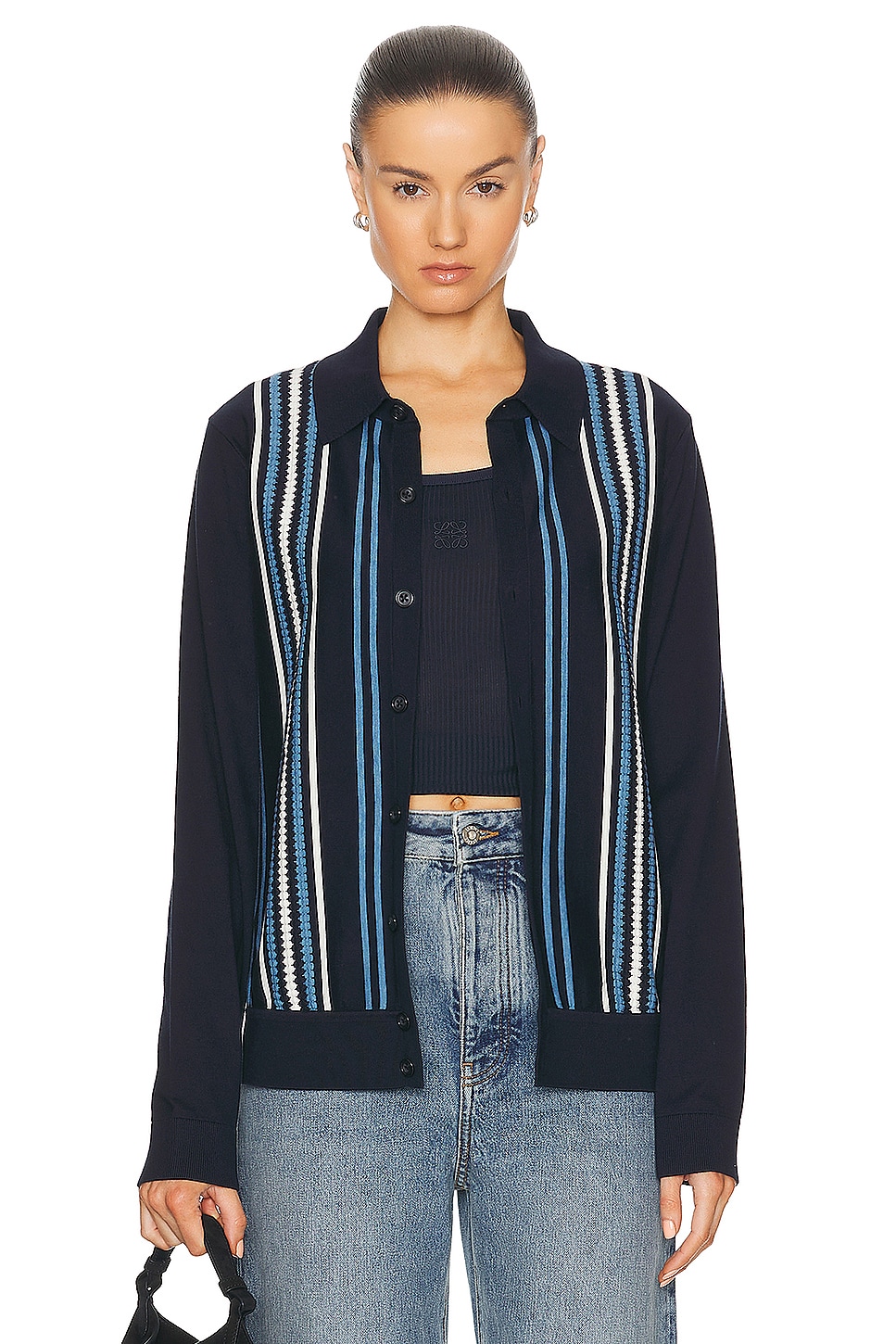 Image 1 of Guest In Residence Stripe Plaza Shirt in Midnight, Denim Blue, & Cream
