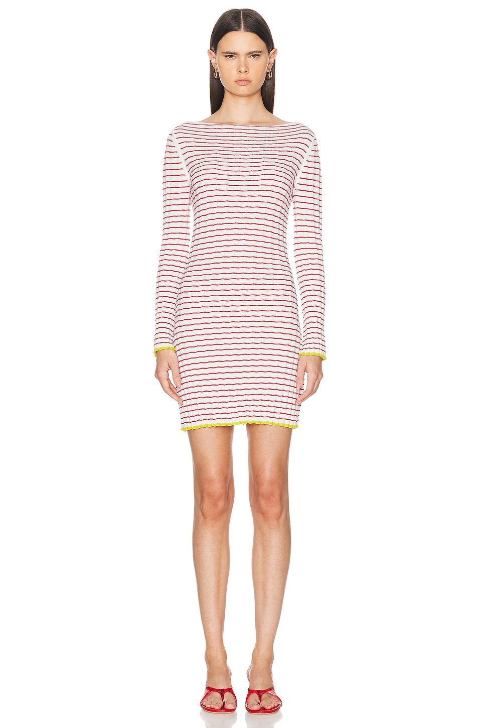 Image 1 of Guest In Residence Stripe Rib Dress in Cream & Rust