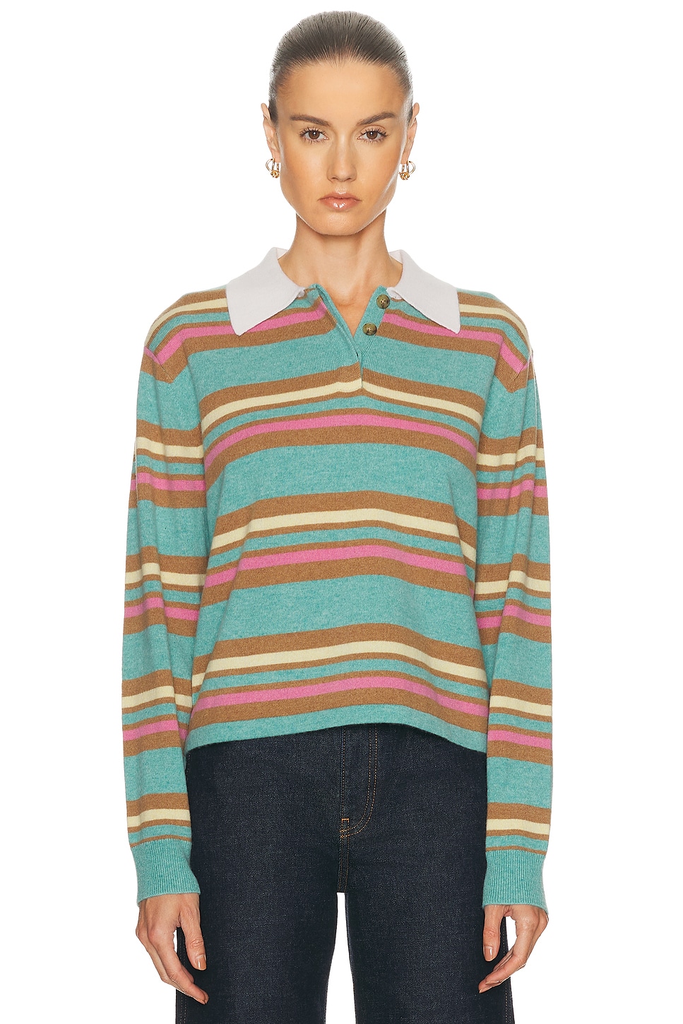 Image 1 of Guest In Residence Cropped Stripe Rugby Sweater in Glacier Combo