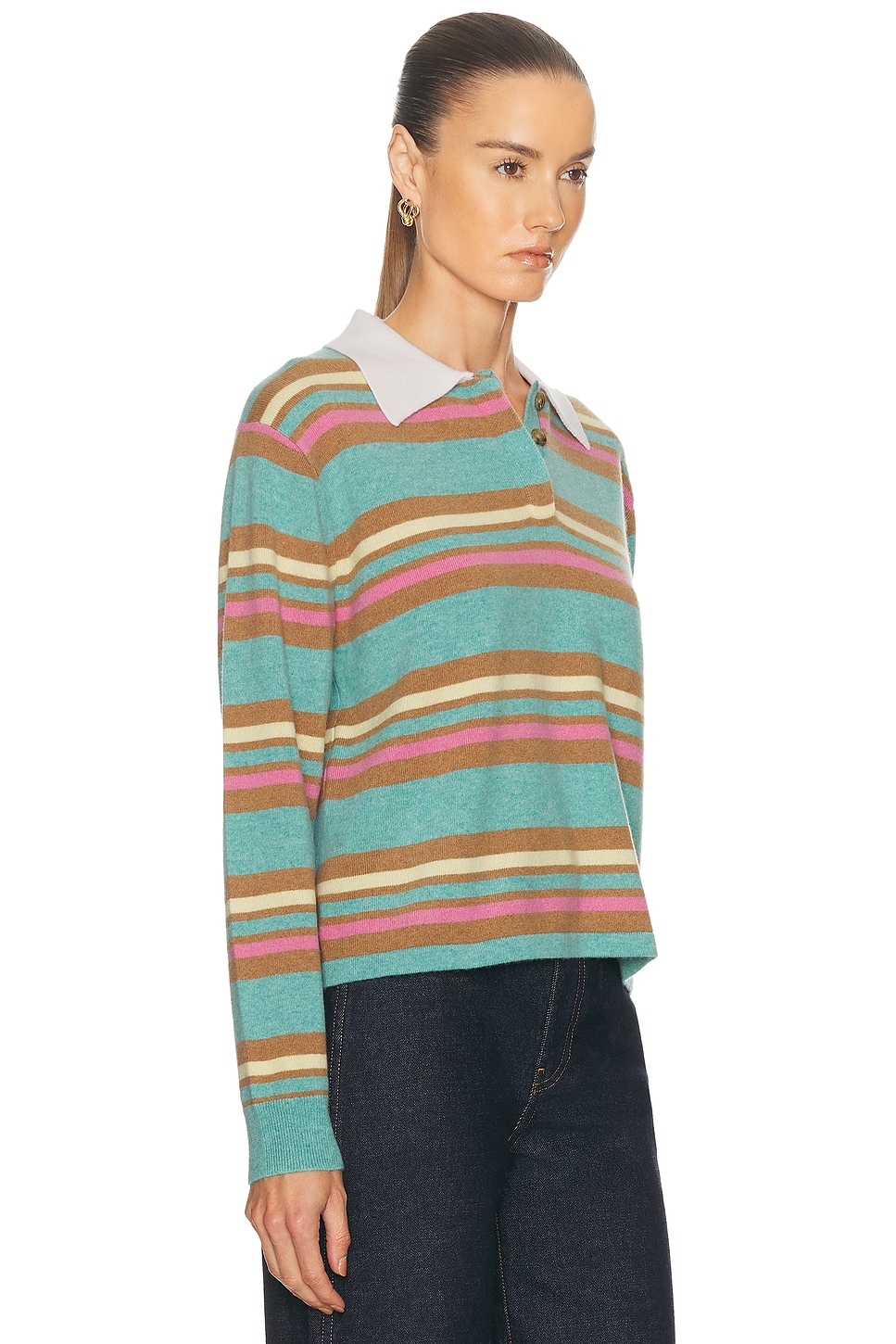Guest In Residence Cropped Stripe Rugby Sweater In Green