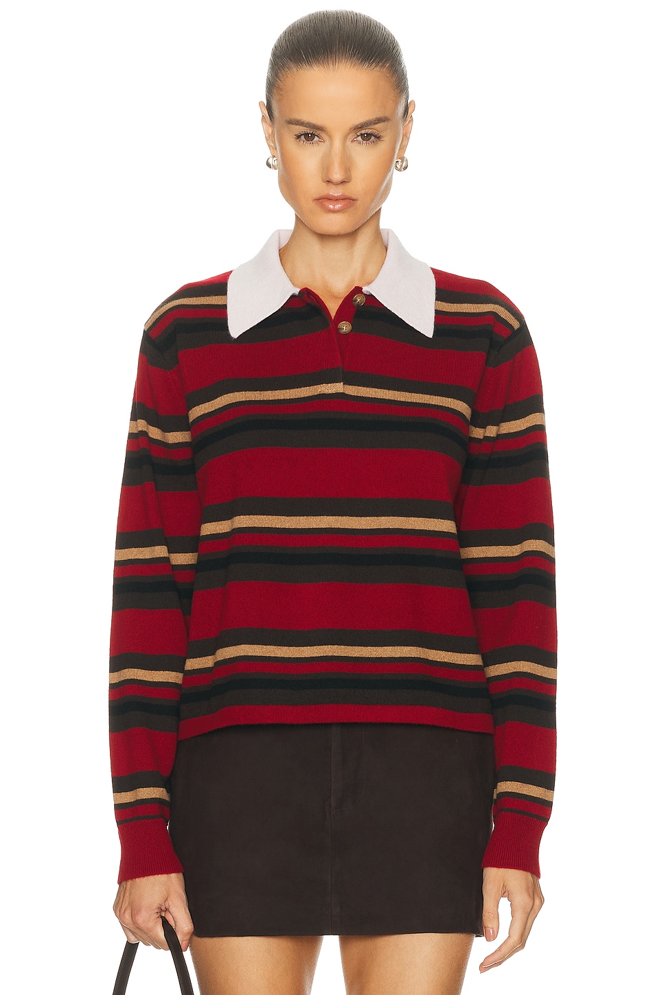 Image 1 of Guest In Residence Cropped Stripe Rugby Sweater in Ruby Combo