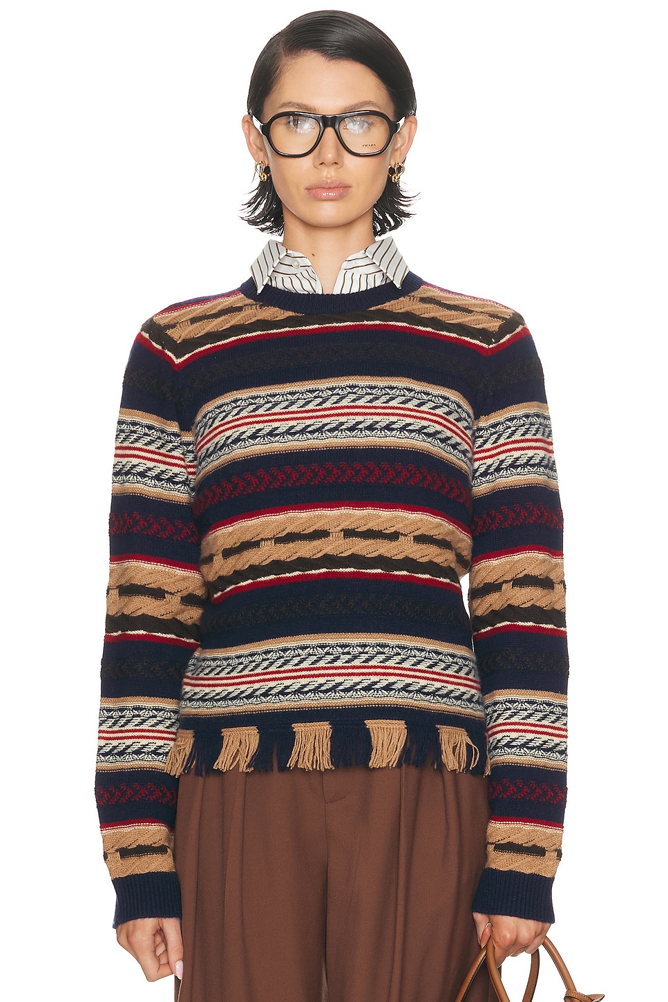 Image 1 of Guest In Residence Western Stripe Crew Sweater in Midnight Combo