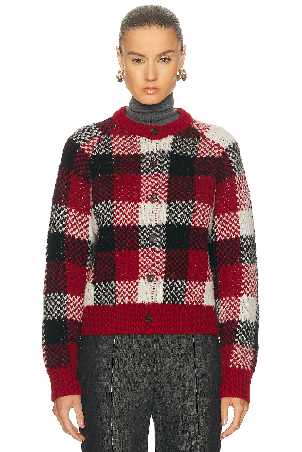 Image 1 of Guest In Residence Buffalo Plaid Cardigan in Ruby Combo