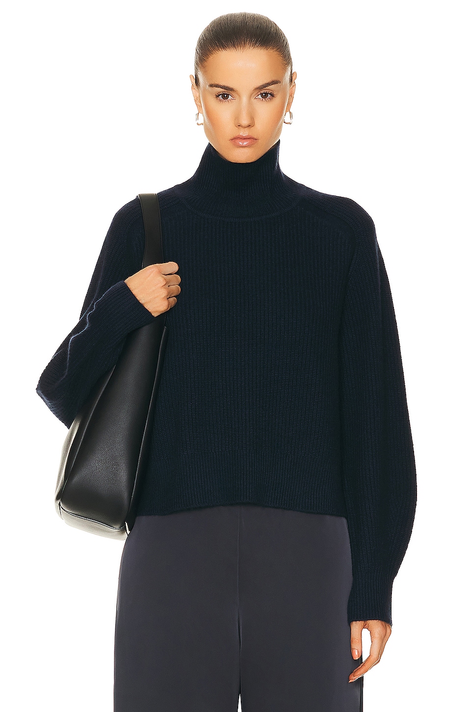 Image 1 of Guest In Residence Cropped Rib Turtleneck Sweater in Midnight