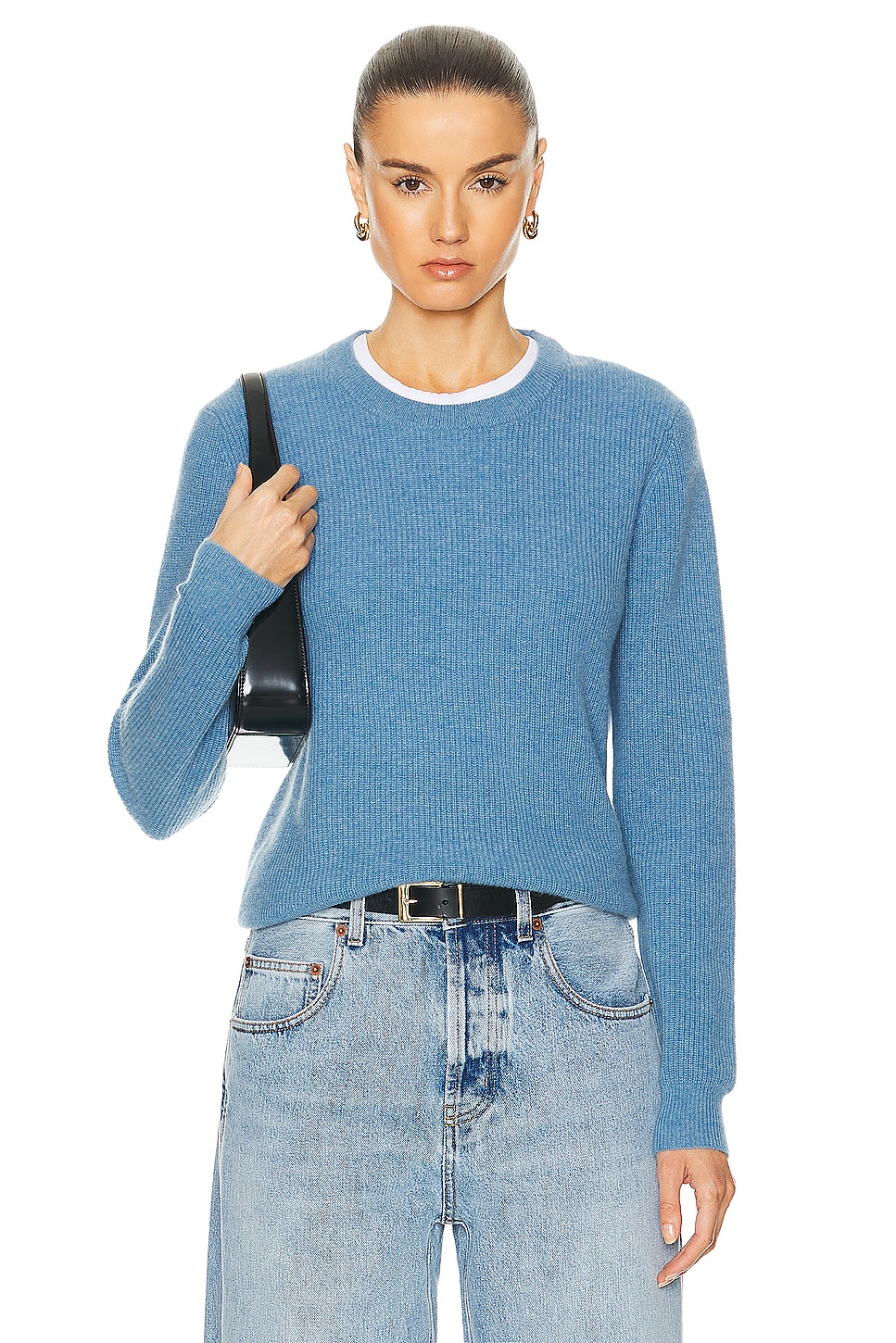 Image 1 of Guest In Residence Light Rib Crew Sweater in Denim Blue