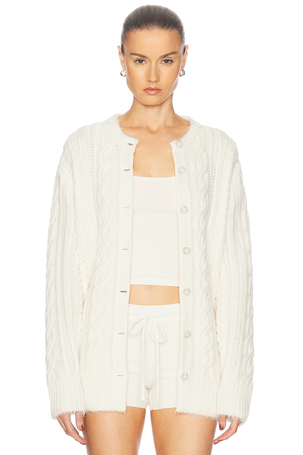 Rossella Cable Cashmere Cardigan in Cream