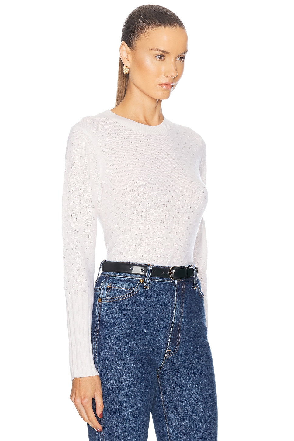 Shop Guest In Residence Shrunken Pointelle Crew Cashmere Sweater In Cream