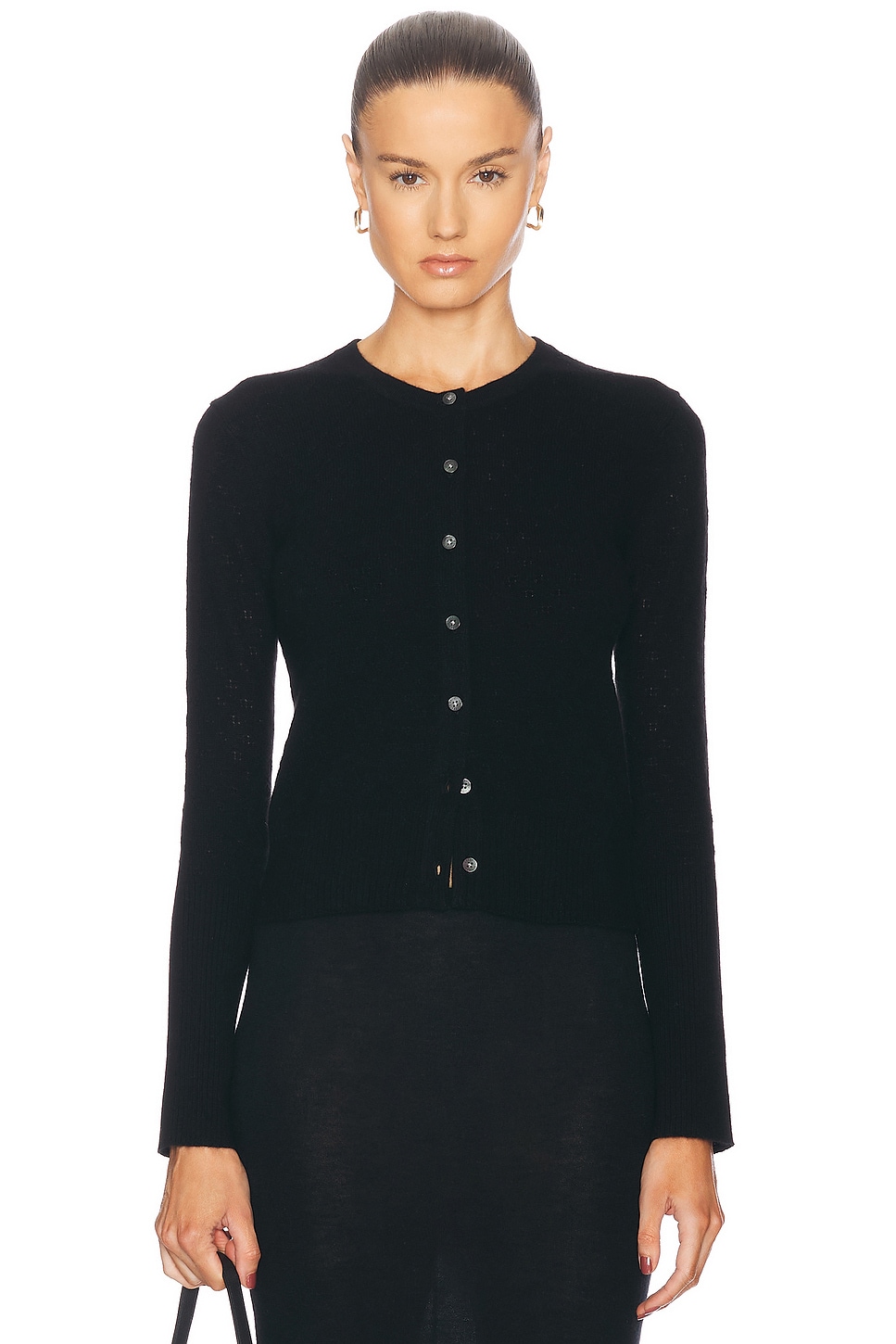 Jane Pointelle Cashmere Cardigan in Black