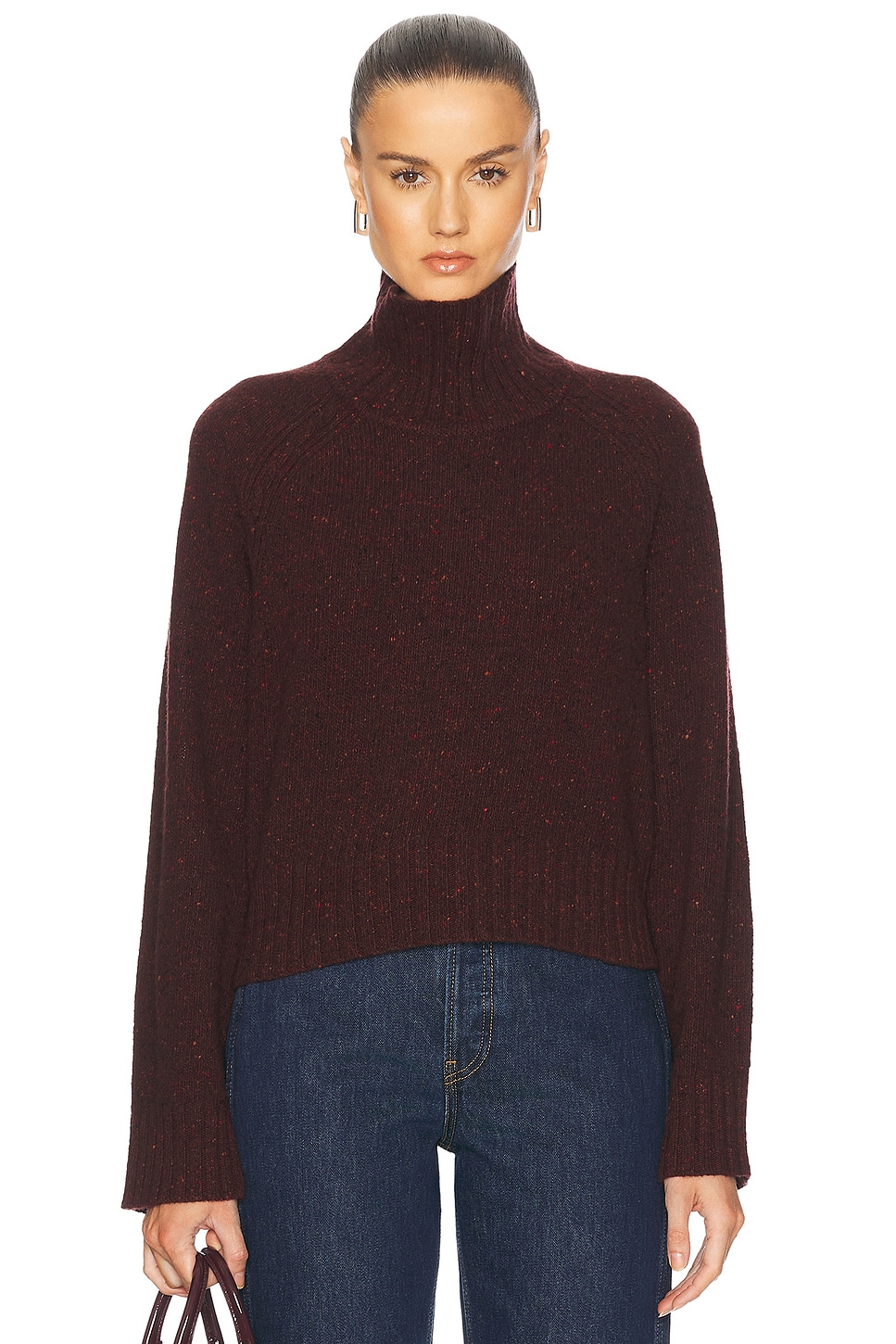 Cropped Turtleneck Cashmere Sweater in Wine