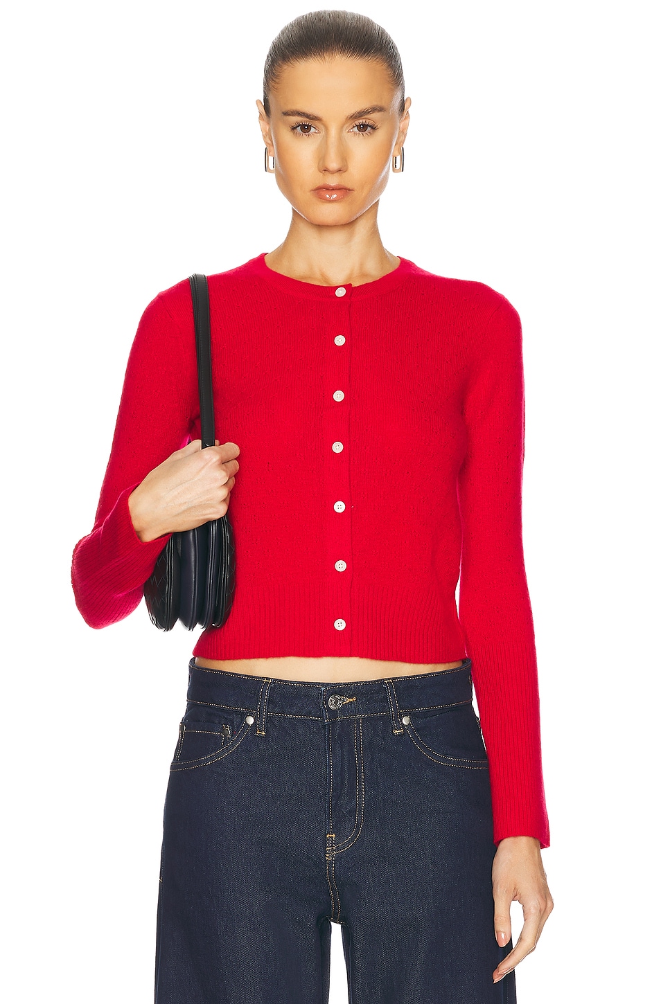 Jane Pointelle Cashmere Cardigan in Red