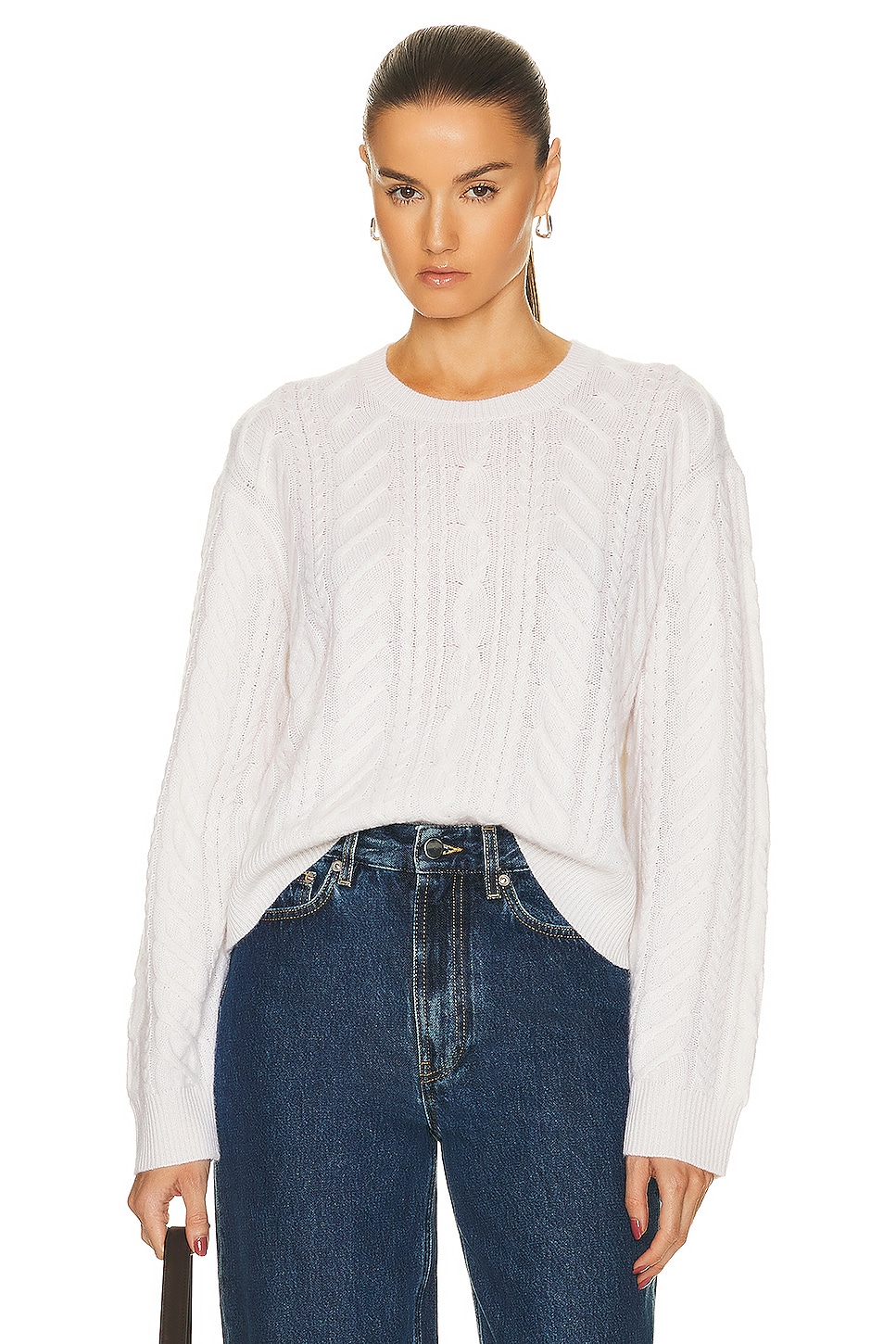 Image 1 of Guest In Residence Marled Cable Crew Sweater in Cream