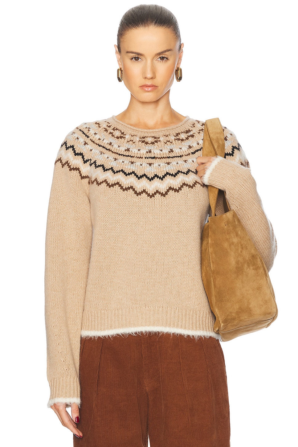 Image 1 of Guest In Residence Chalet Cashmere Crew Sweater in Dune Combo