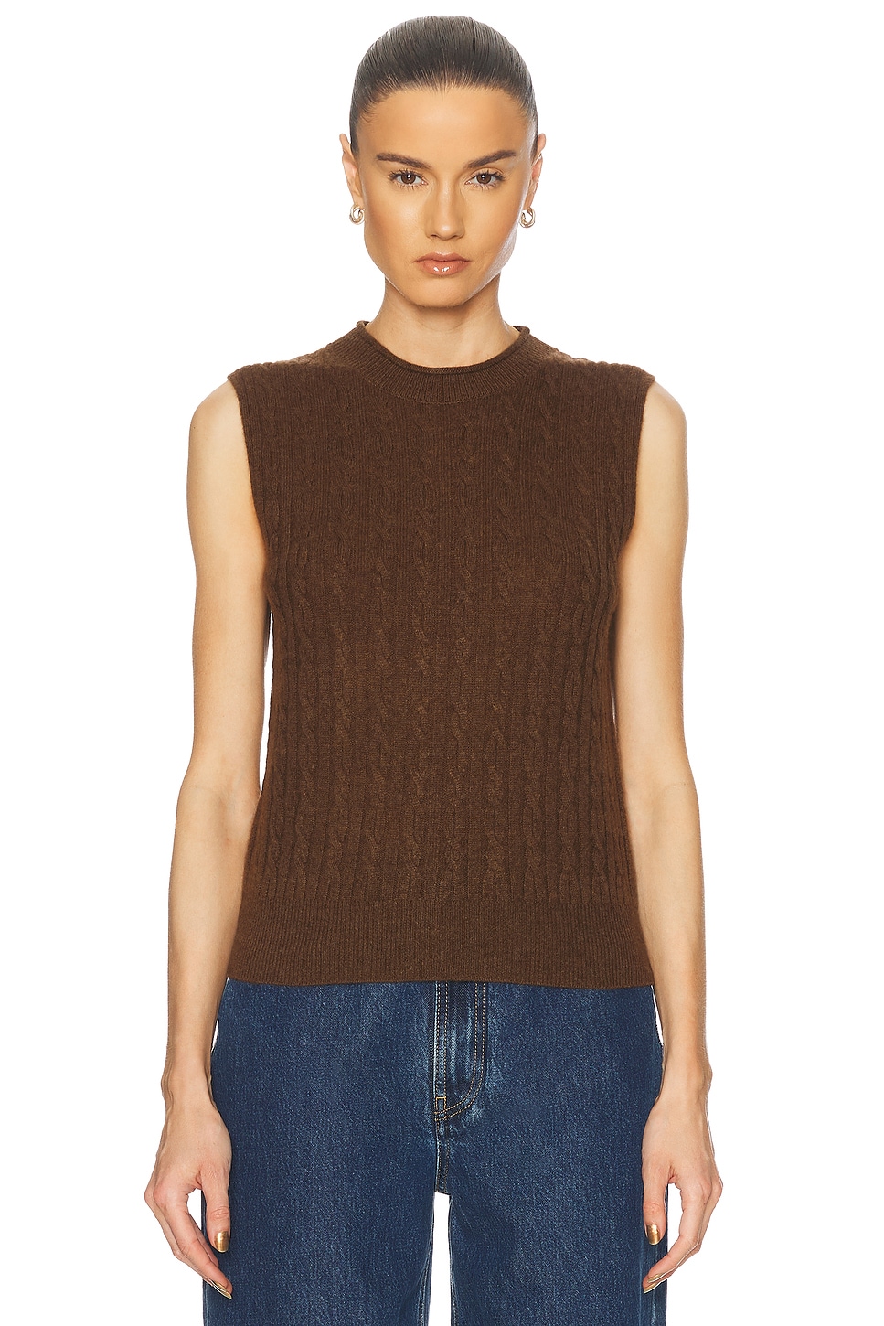 Cashmere Cable Vest in Brown