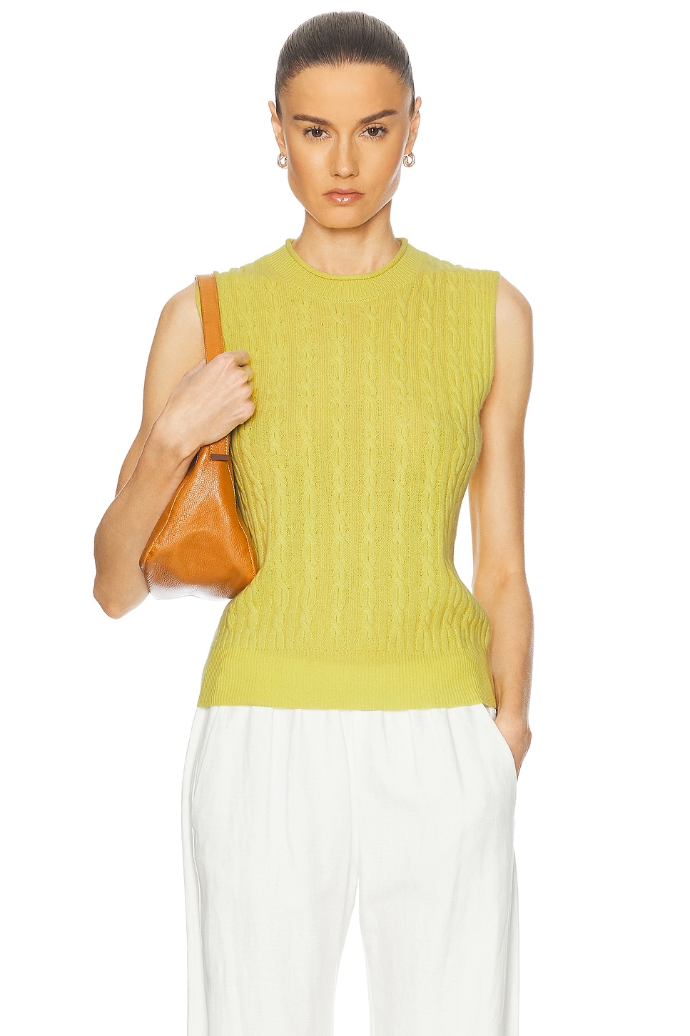 Cashmere Cable Vest in Yellow