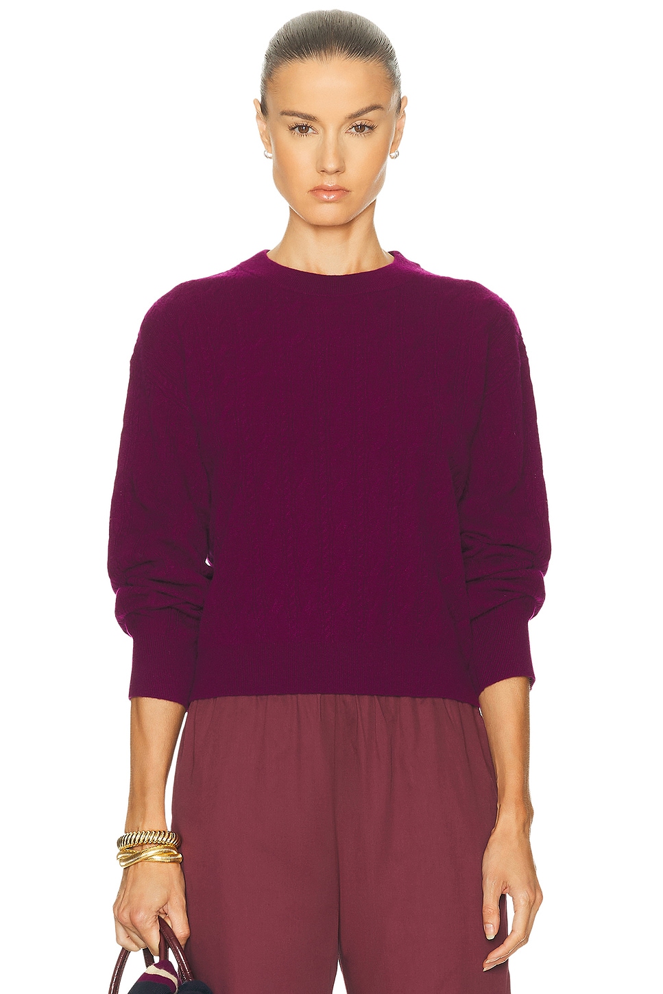 Image 1 of Guest In Residence Cable Collegiate Crew Sweater in Aubergine