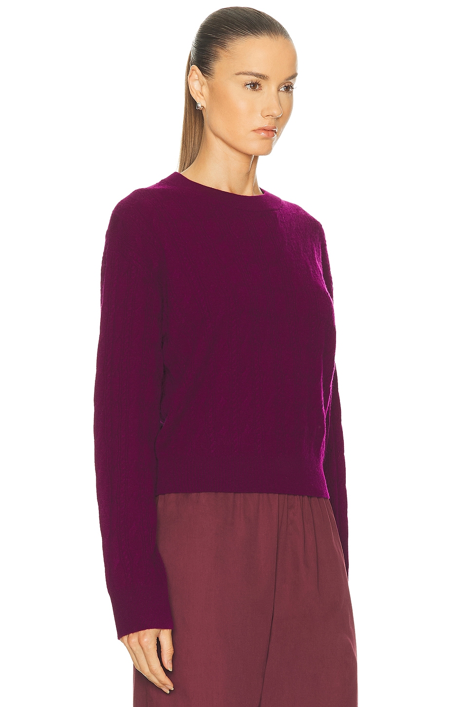 Guest In Residence Cable Collegiate Crew Sweater In Purple