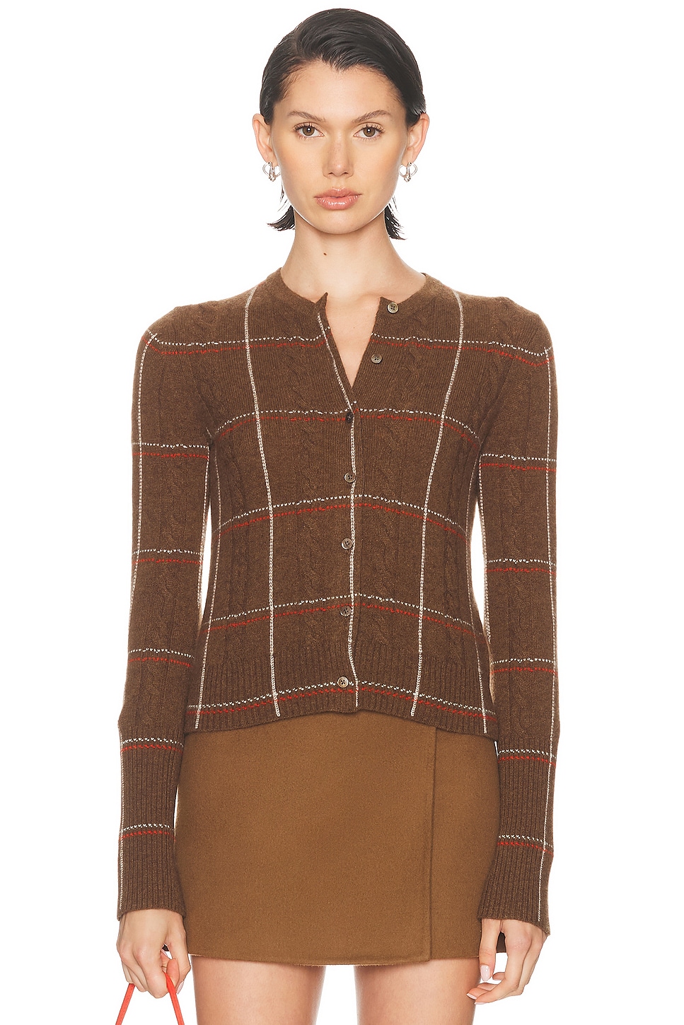 Image 1 of Guest In Residence Jane Check Cardigan in Chestnut Combo