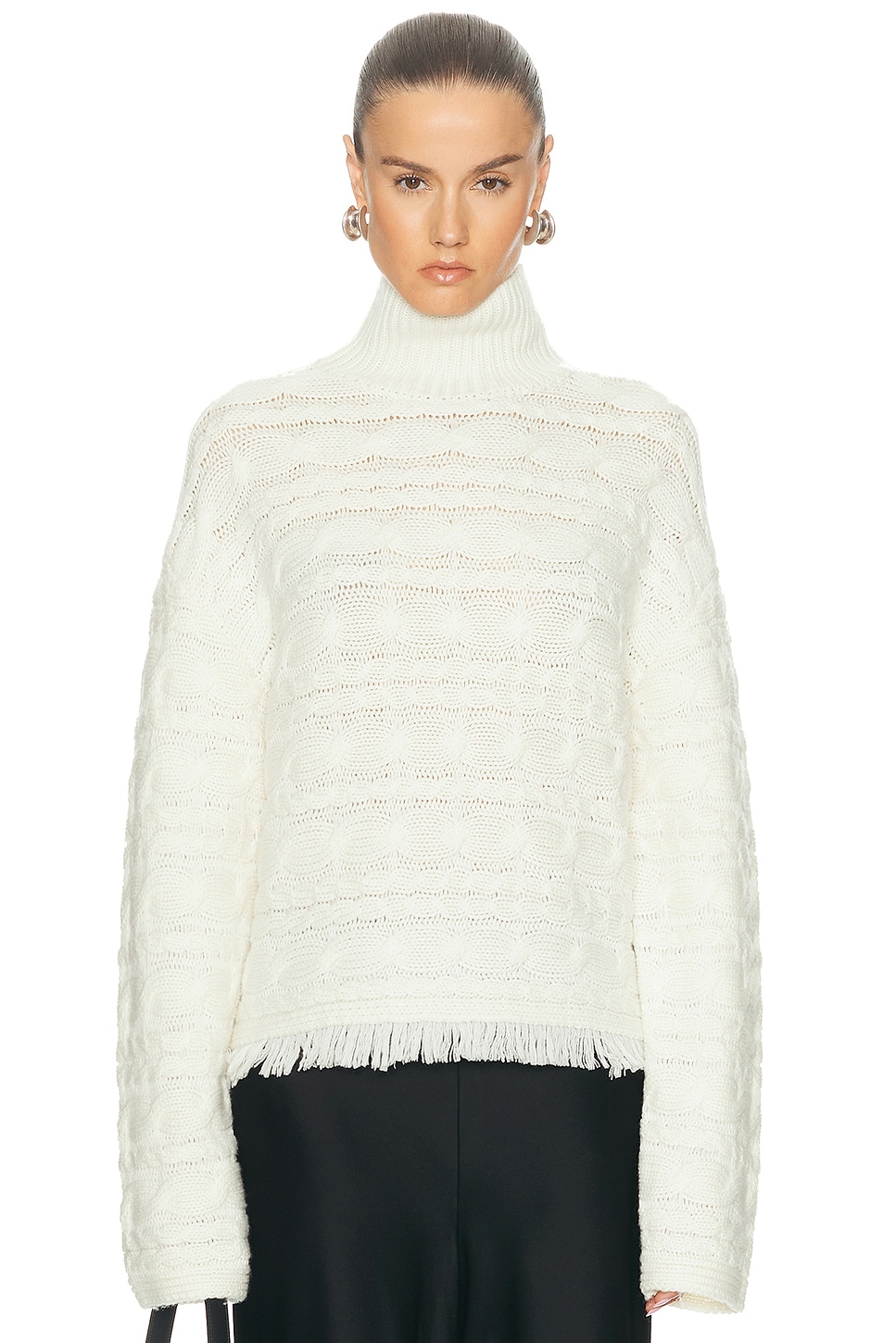 Guest In Residence Cropped Cable Turtleneck Sweater In White