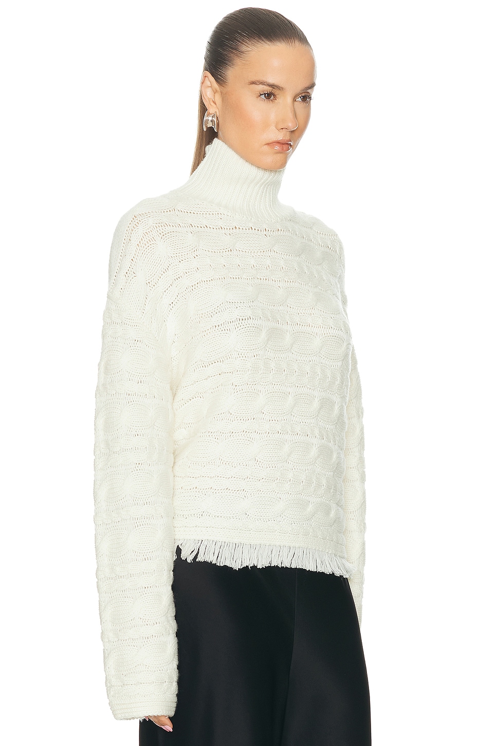 Guest In Residence Cropped Cable Turtleneck Sweater In White