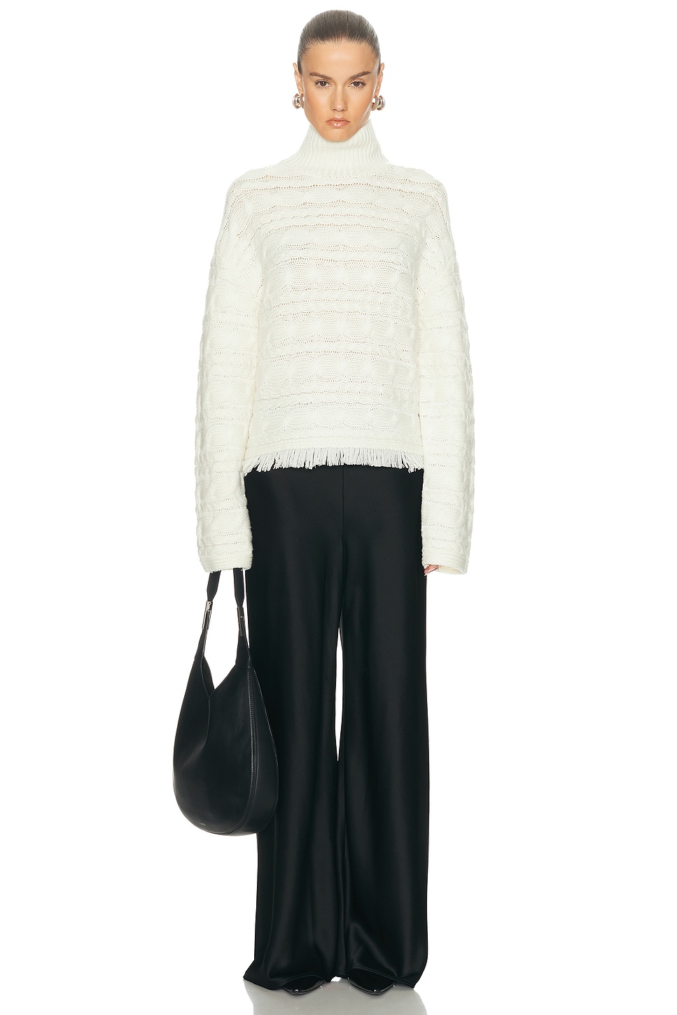 Image 4 of Guest In Residence Cropped Cable Turtleneck Sweater in Cream