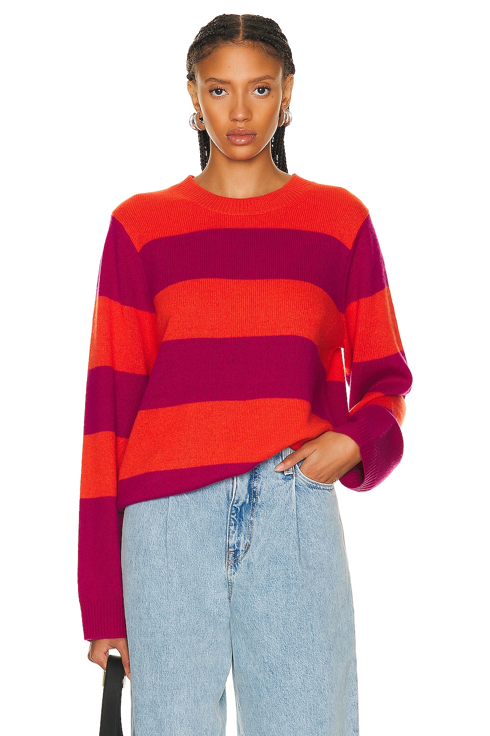 Image 1 of Guest In Residence Stripe Crew Sweater in Magenta & Cherry