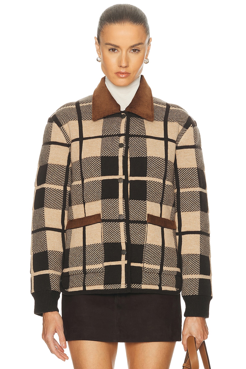 Image 1 of Guest In Residence Quilted Plaid Liner Jacket in Burnt Cocoa Combo