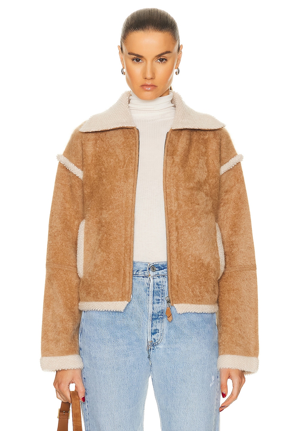 Image 1 of Guest In Residence Grizzly Bomber Jacket in Almond & Oatmeal