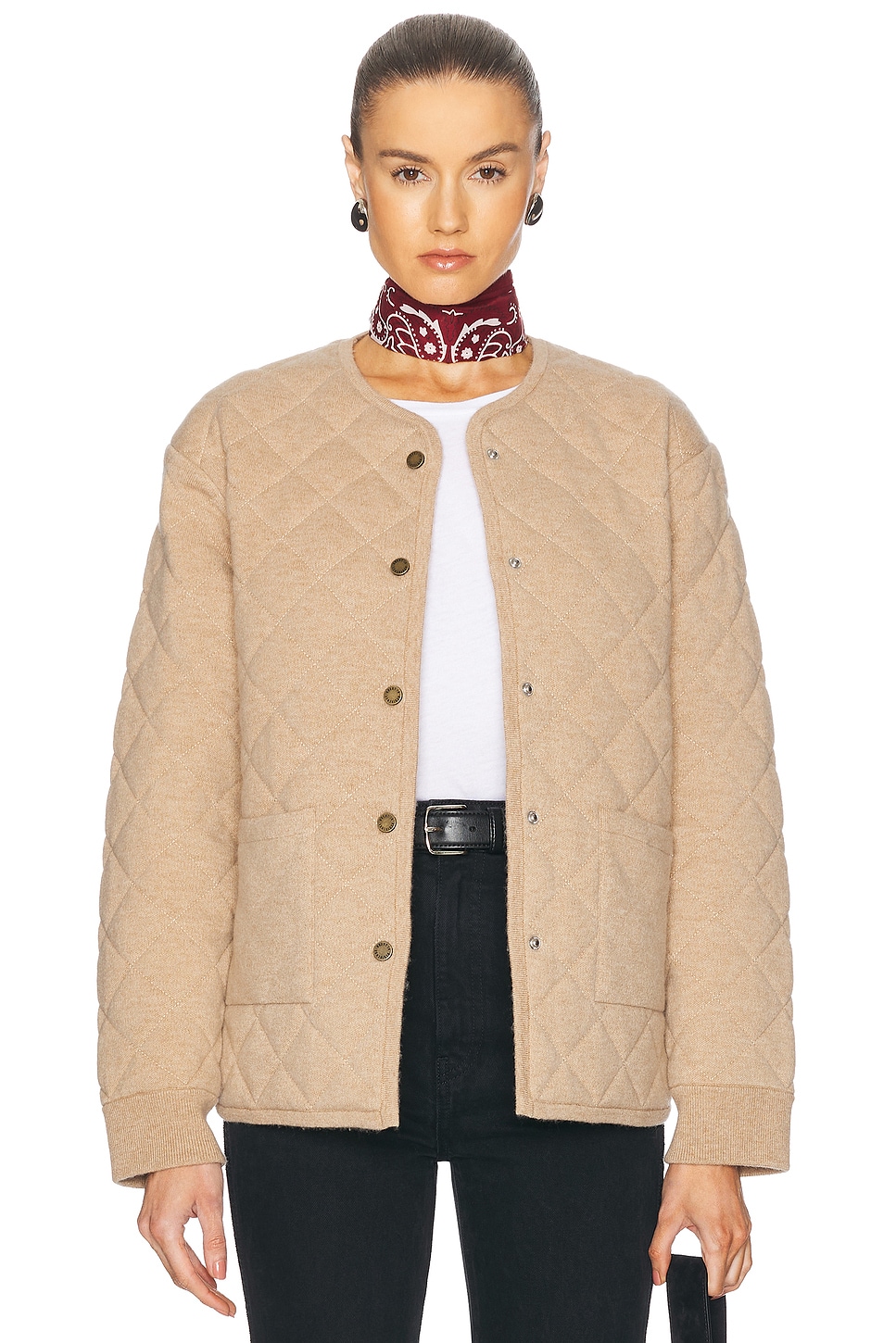 Quilted Liner Cashmere Jacket in Beige