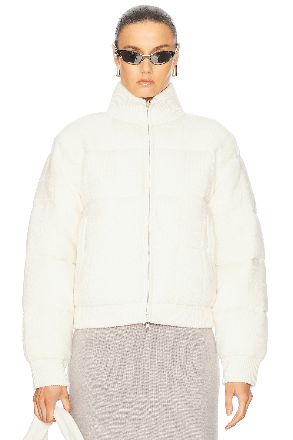 Quilted Cashmere Blend Reversible Puffer Jacket in Cream