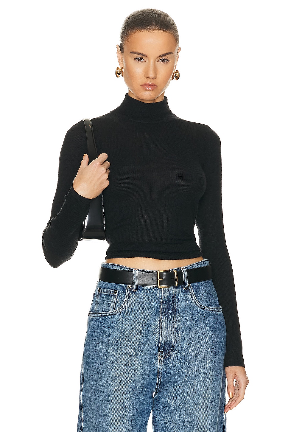 Image 1 of Guest In Residence Base Layer Rib Turtleneck Top in Black