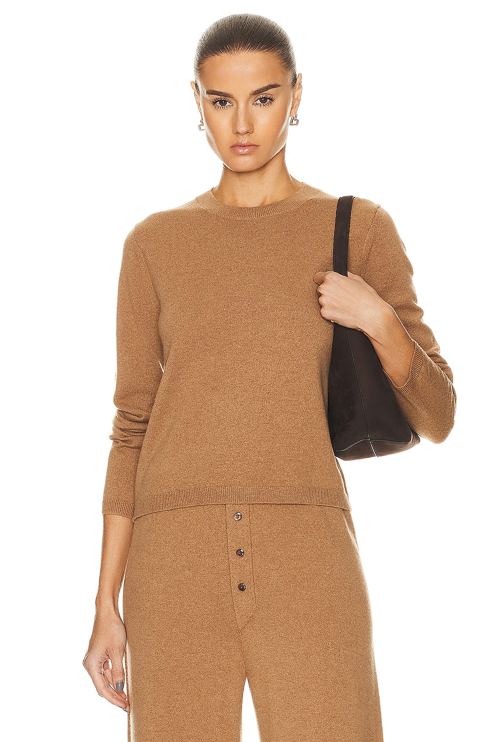 Image 1 of Guest In Residence Shrunken Crew Cashmere Sweater in Almond