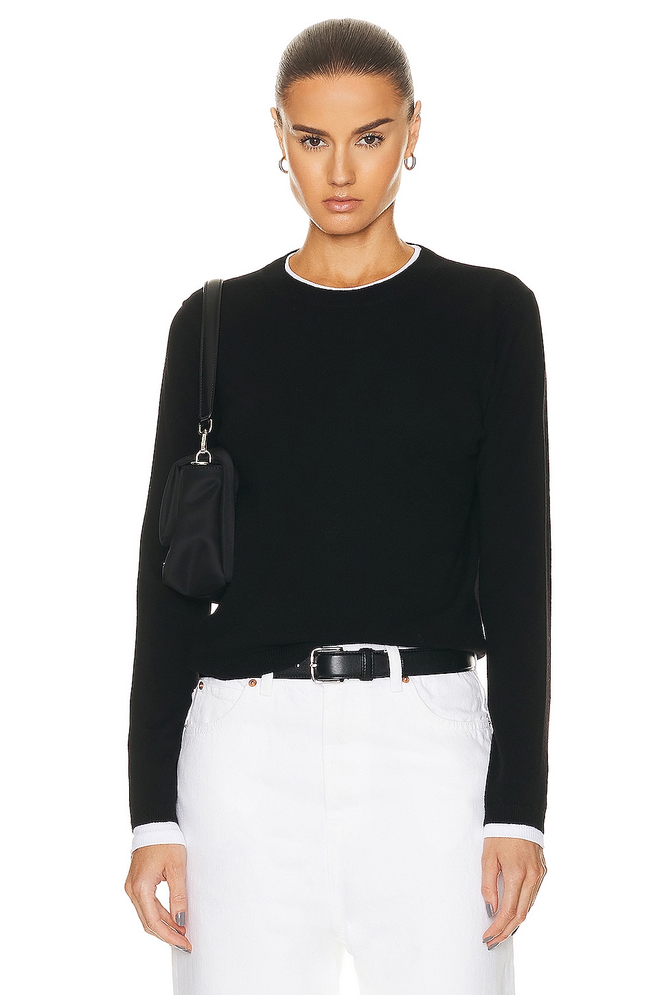 Image 1 of Guest In Residence Shrunken Crew Cashmere Top in Black
