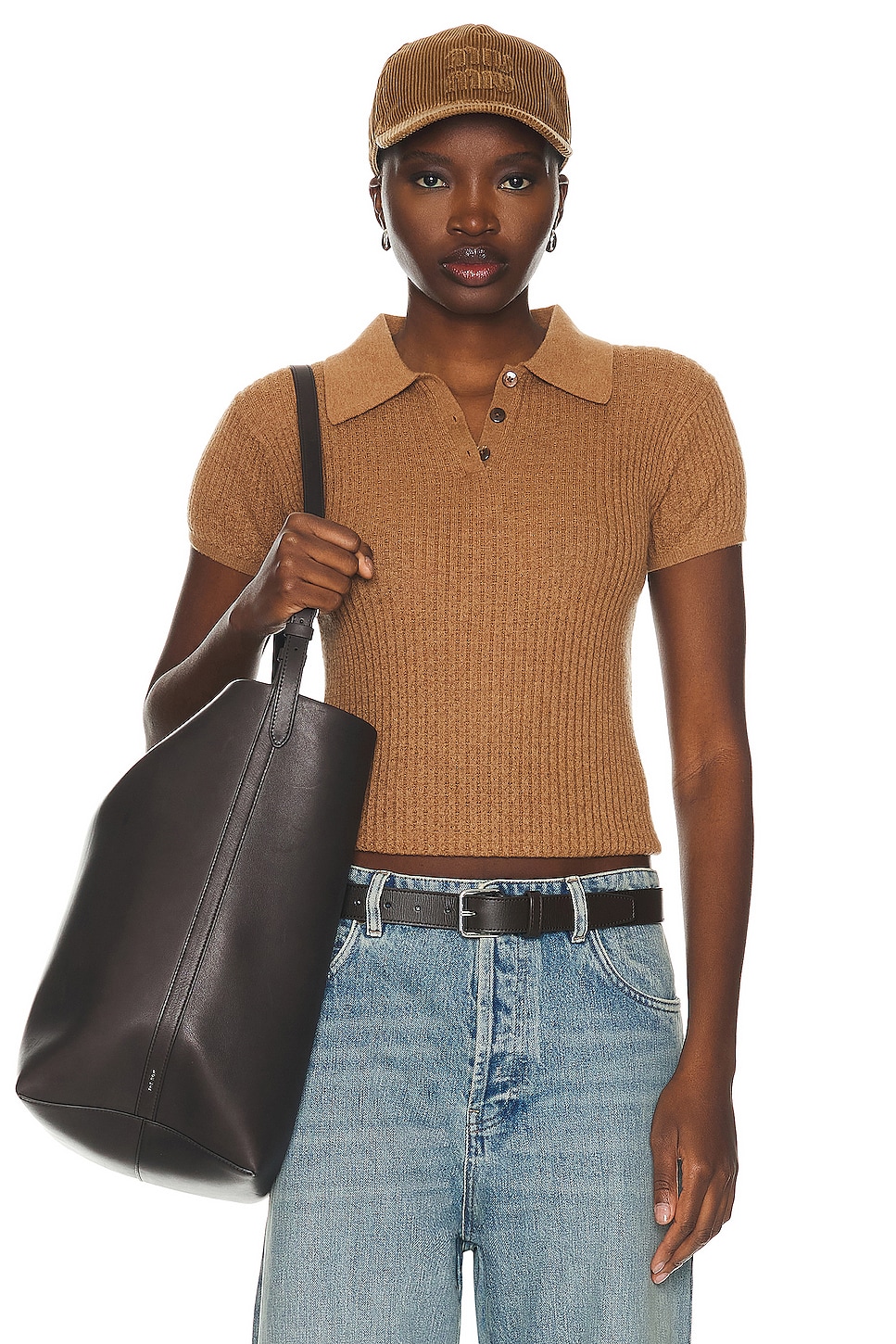 Image 1 of Guest In Residence Shrunken Polo Top in Almond