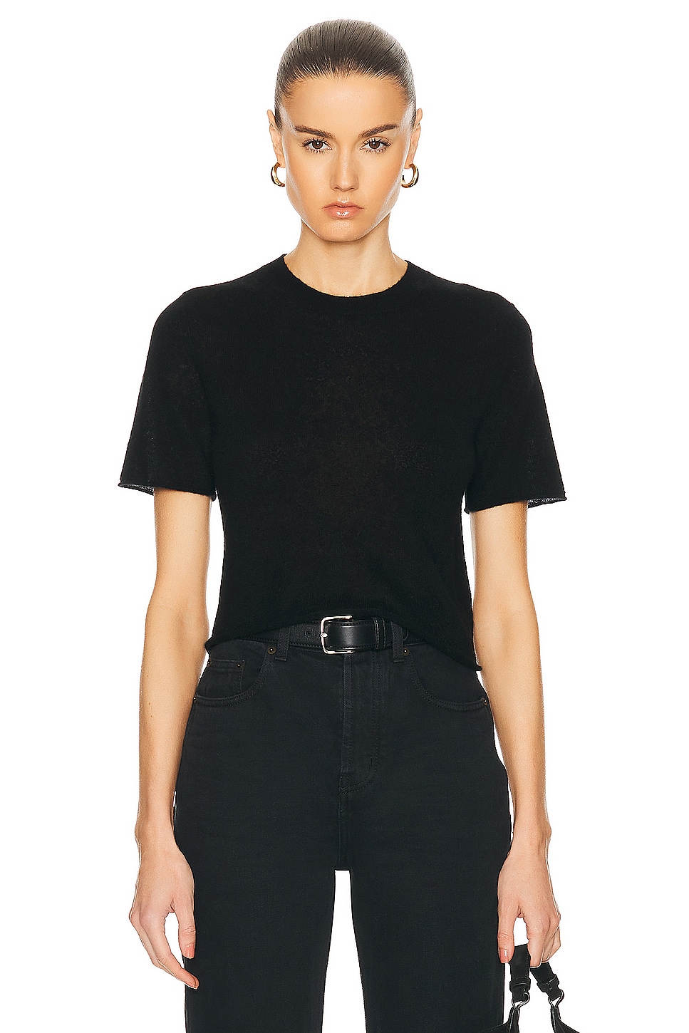 Image 1 of Guest In Residence Featherweight Crop Tee in Black