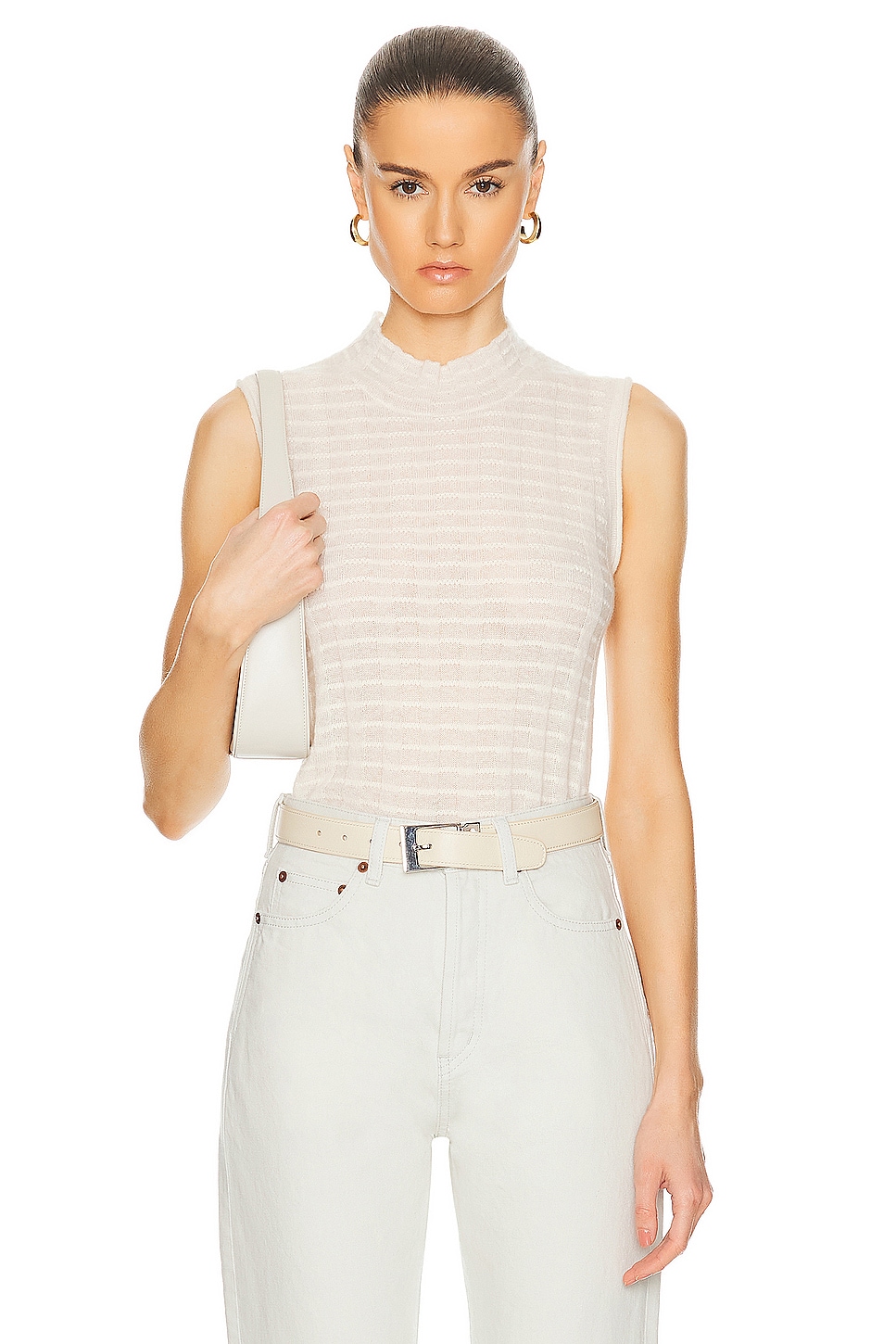 Image 1 of Guest In Residence Mock Neck Shell Top in Cream