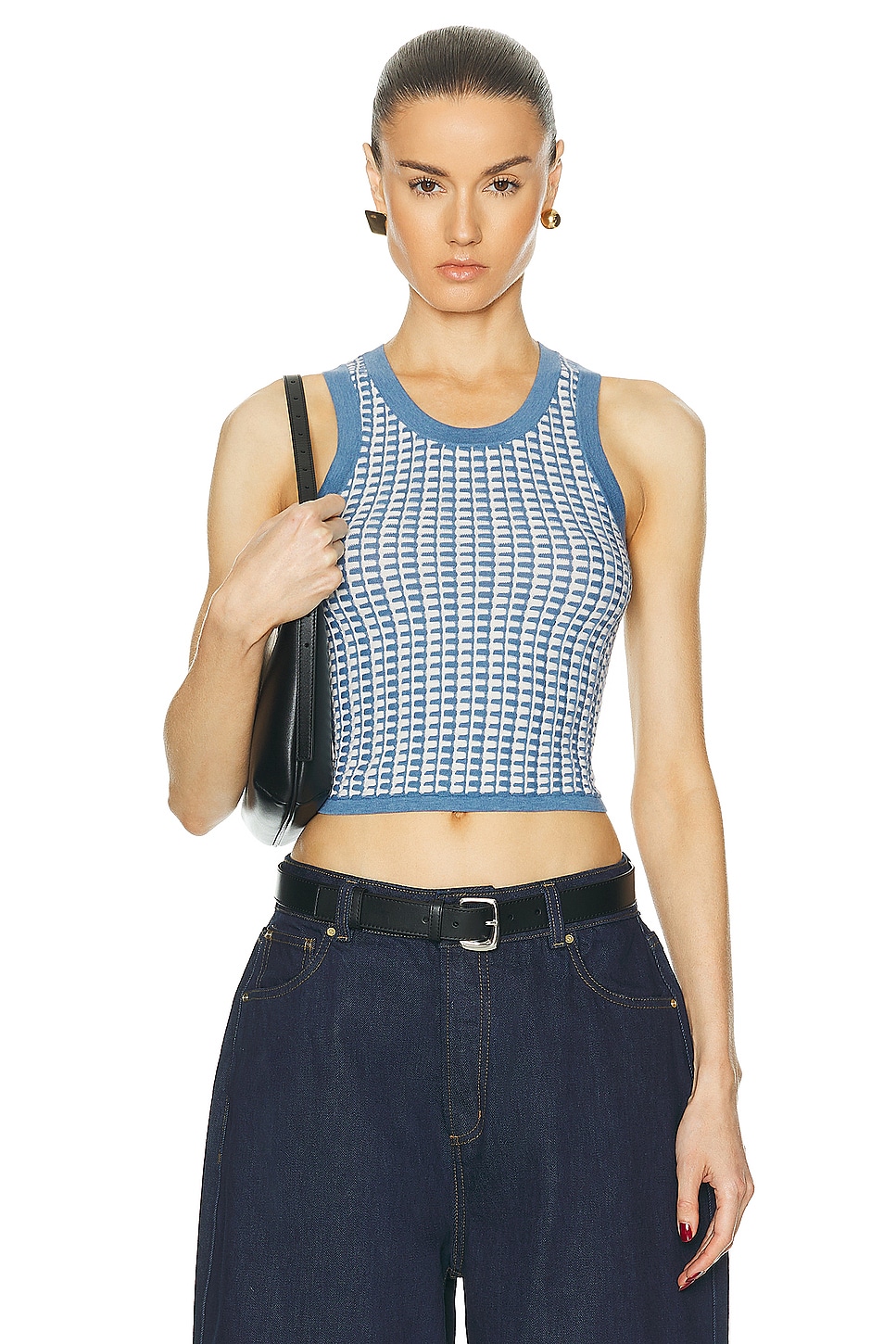 Image 1 of Guest In Residence Gingham Tank Top in Denim Blue & Cream