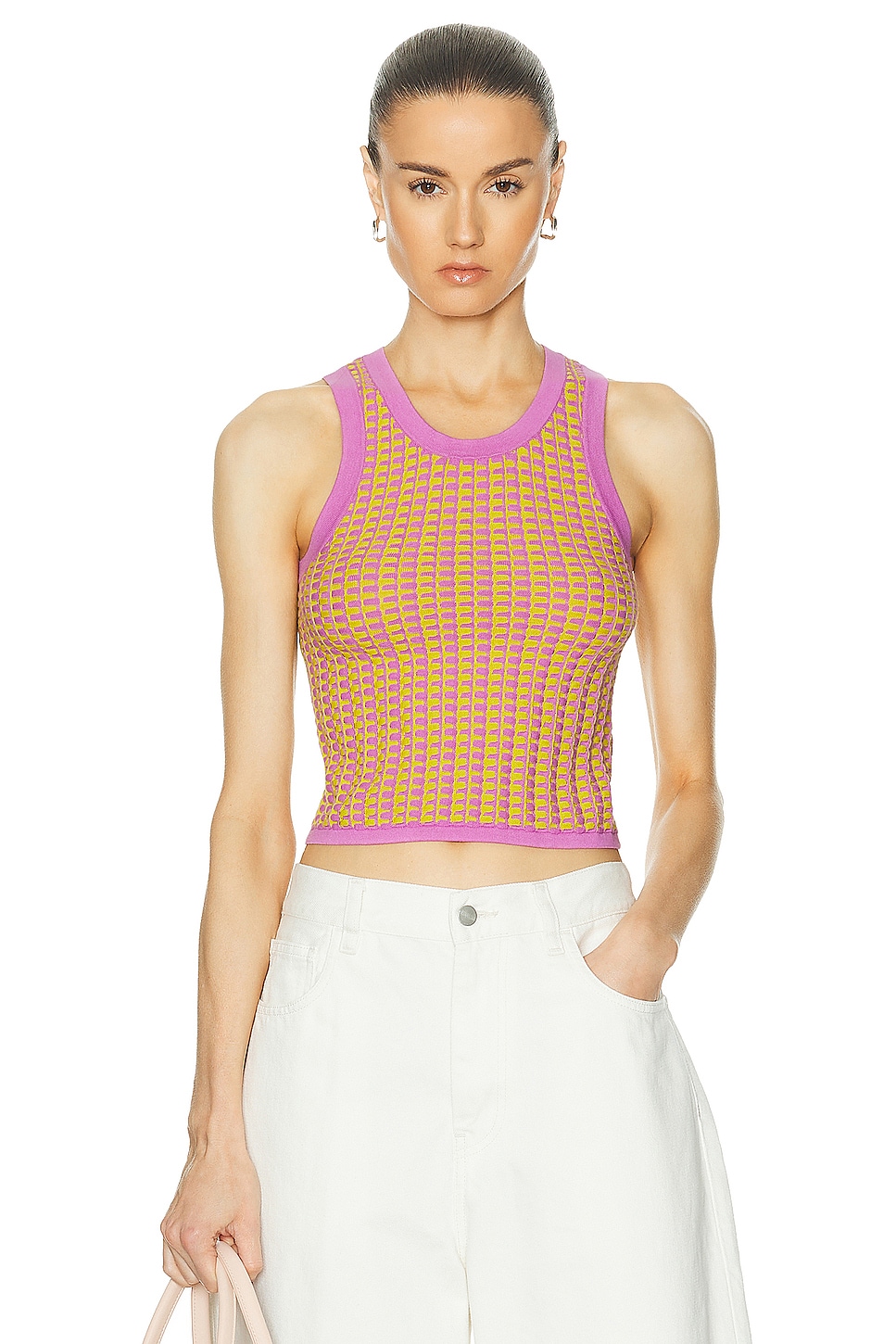 Image 1 of Guest In Residence Gingham Tank Top in Fuchsia & Citrine