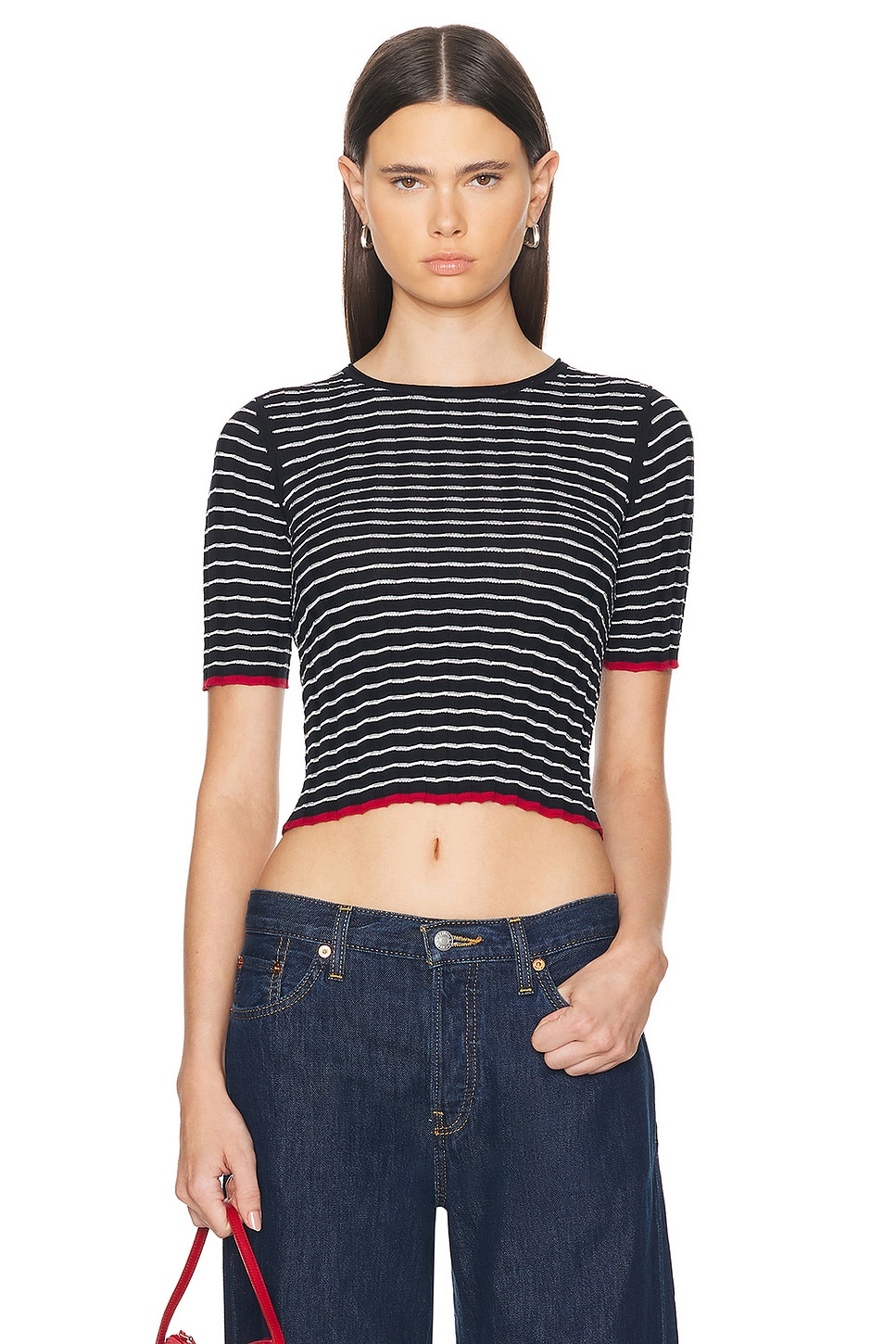 Image 1 of Guest In Residence Stripe Rib Tee in Midnight & Cream