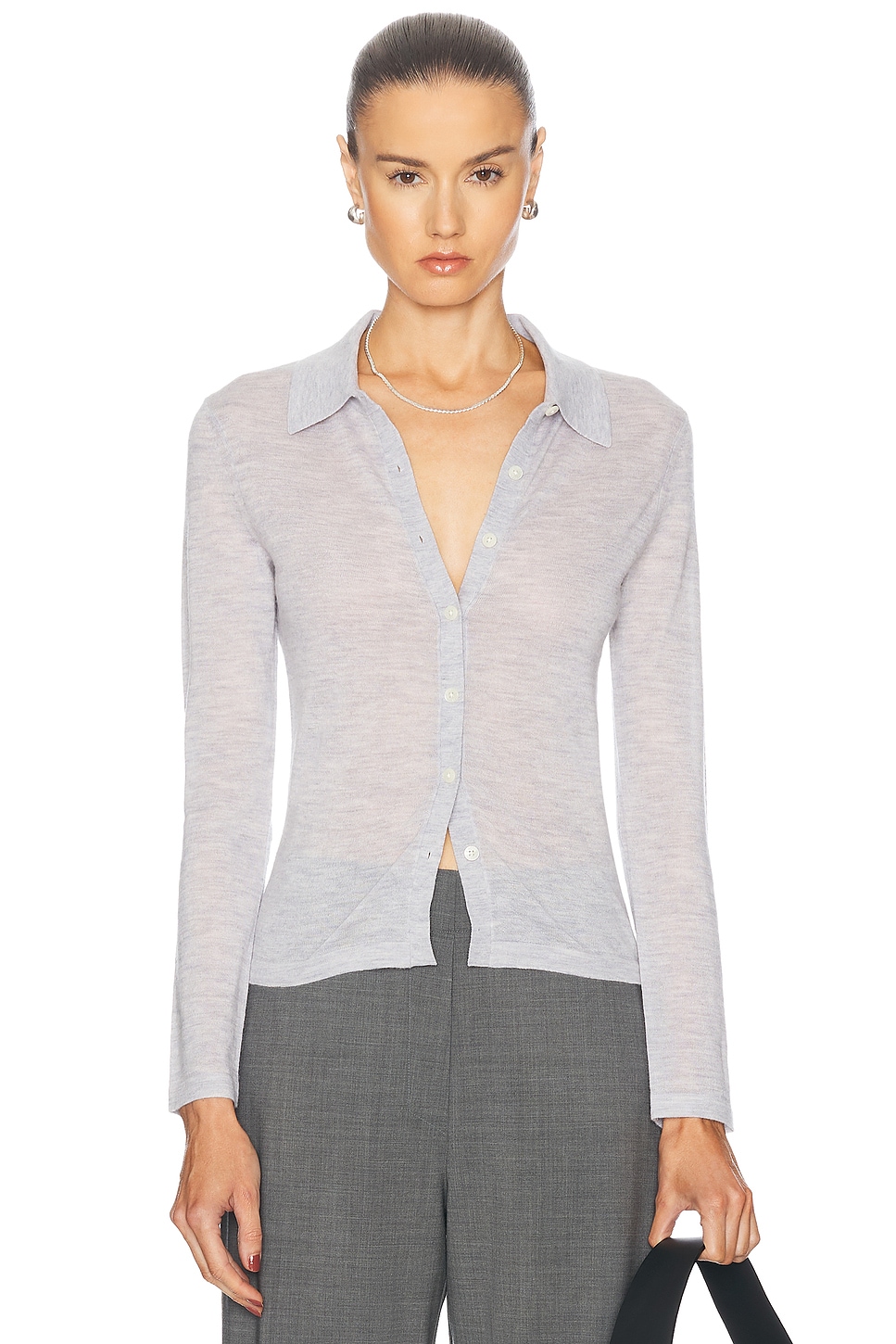 Long Sleeve Cashmere Shirt in Grey