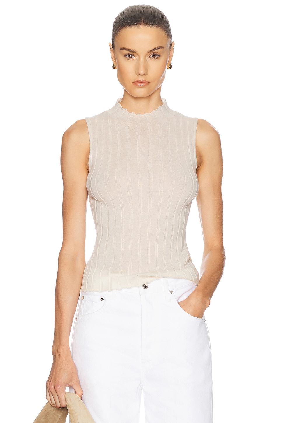 Rib Mockneck Shell in Cream