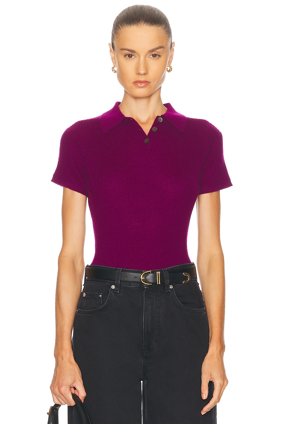 Guest In Residence Shrunken Cashmere Polo Top in Purple