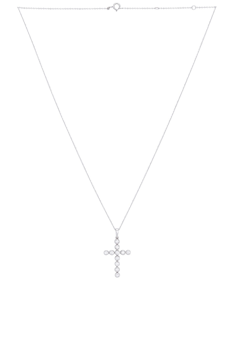 Diamond Bezel Cross Necklace in Metallic Silver