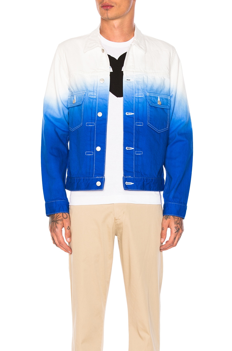Image 1 of GANRYU Cotton Selvedge Denim Jacket in White & Blue