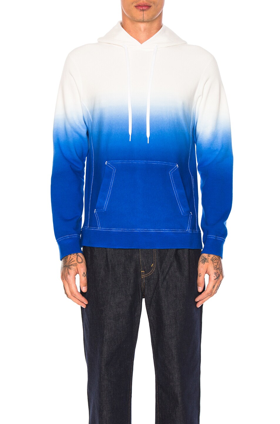 Image 1 of GANRYU Cotton Pile Lined Sweatshirt in White & Blue