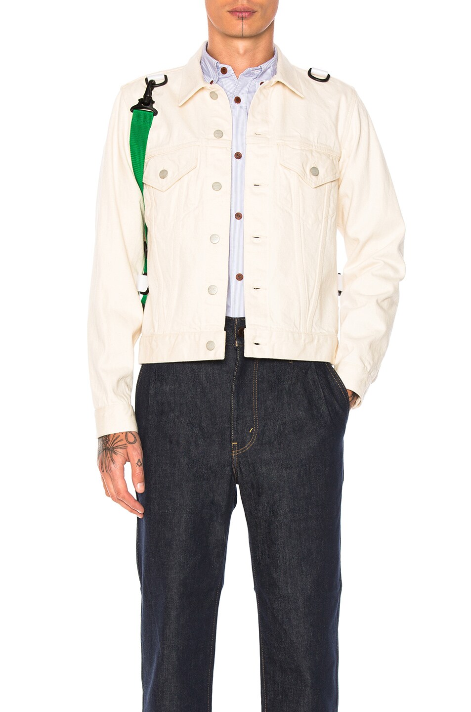 Image 1 of GANRYU Cotton Selvedge Denim Jacket in Natural & Green