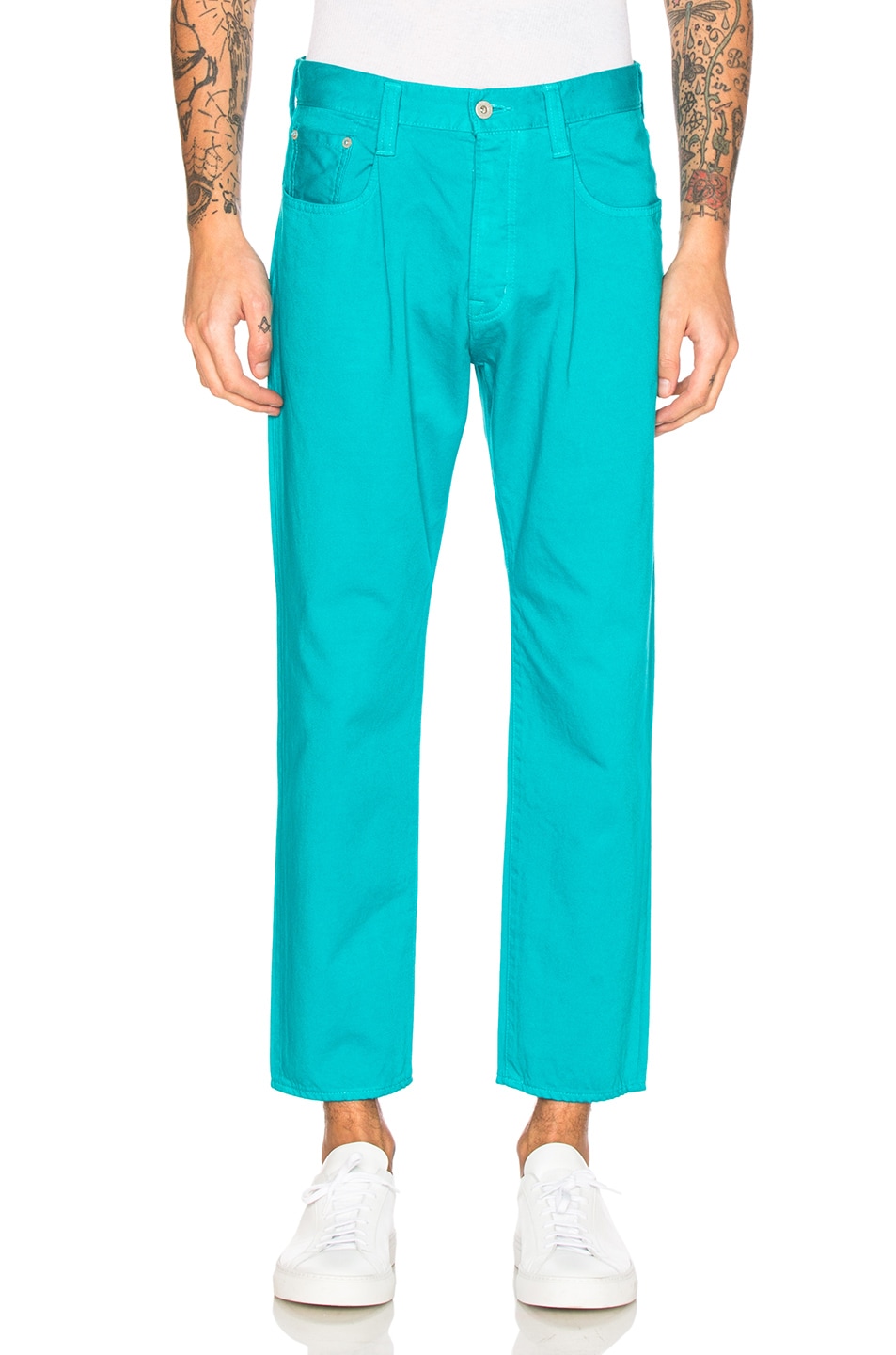 Image 1 of GANRYU Cotton Satin Trousers in Blue Green