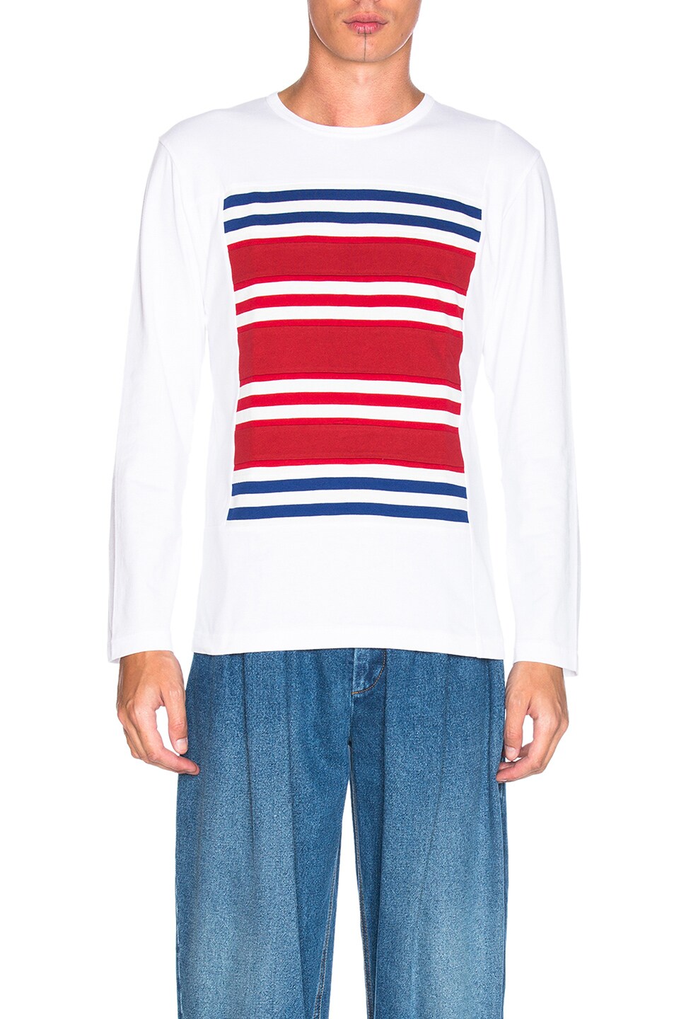Image 1 of GANRYU Cotton Jersey Border Tee in Red, White & Blue