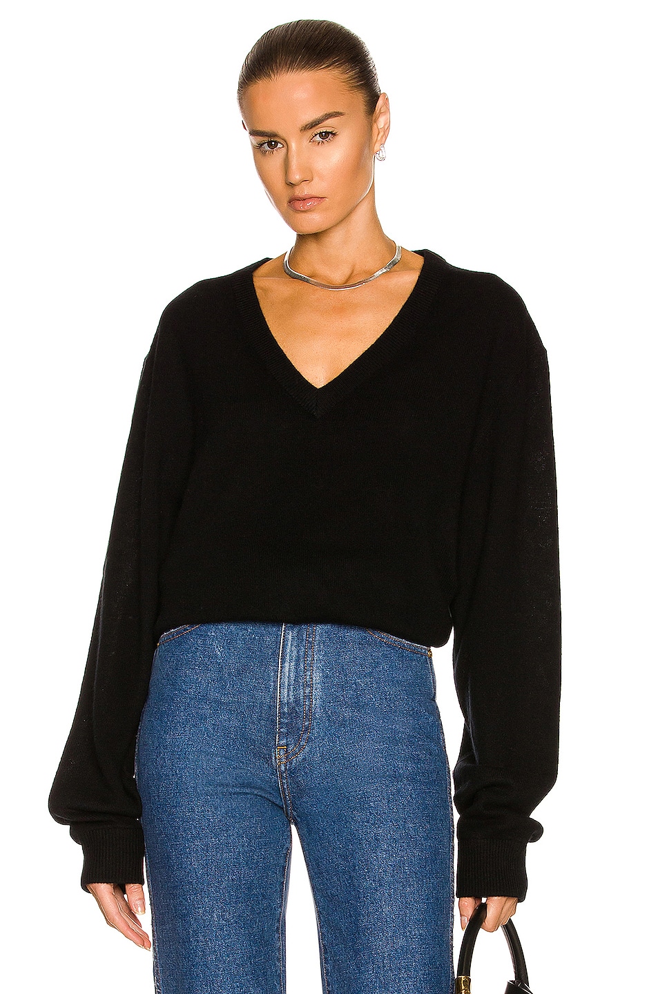 Image 1 of GREY VEN Lyon Oversized V Neck Sweater in Black