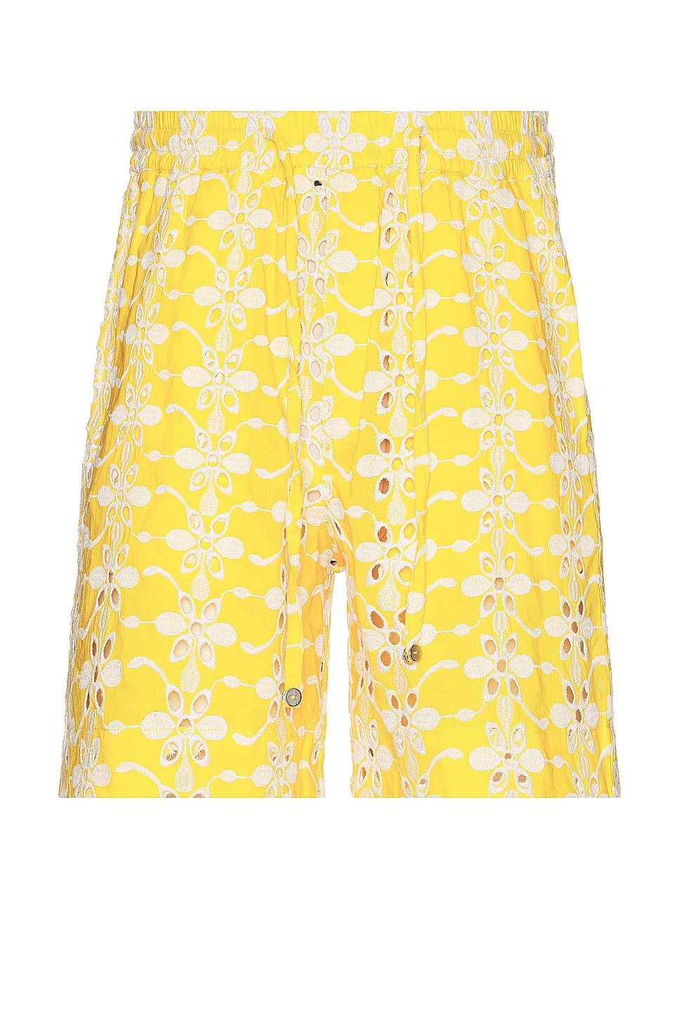 Image 1 of HARAGO Floral Eyelet Shorts in Yellow